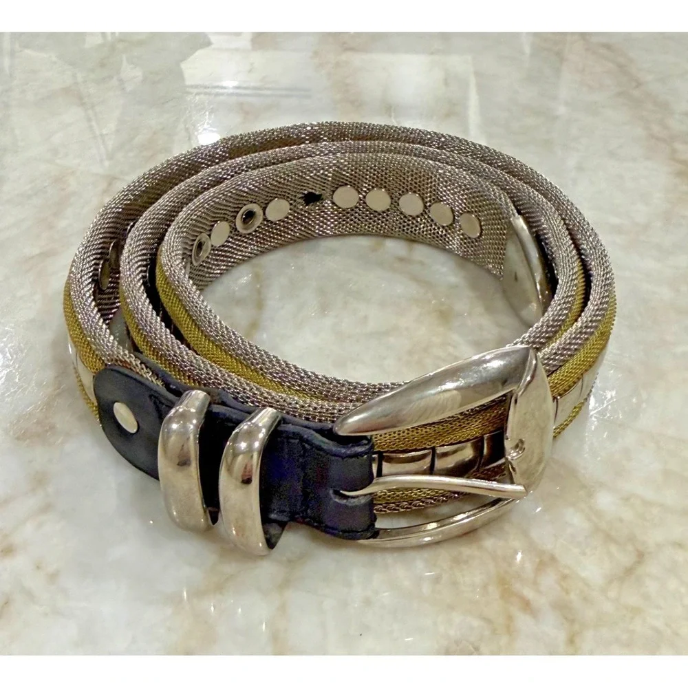 Vintage Mens Steel Mesh Belt w/Leather Trim - Size 40/42 - Steampunk Statement🔥